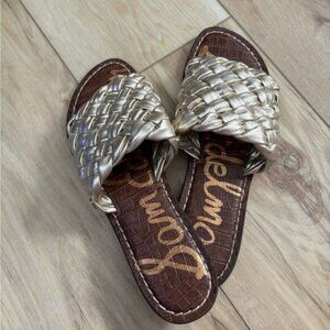 NWOT- SAM EDELMAN-Sandals Griffin Jute MetallicWoven Leather Flats